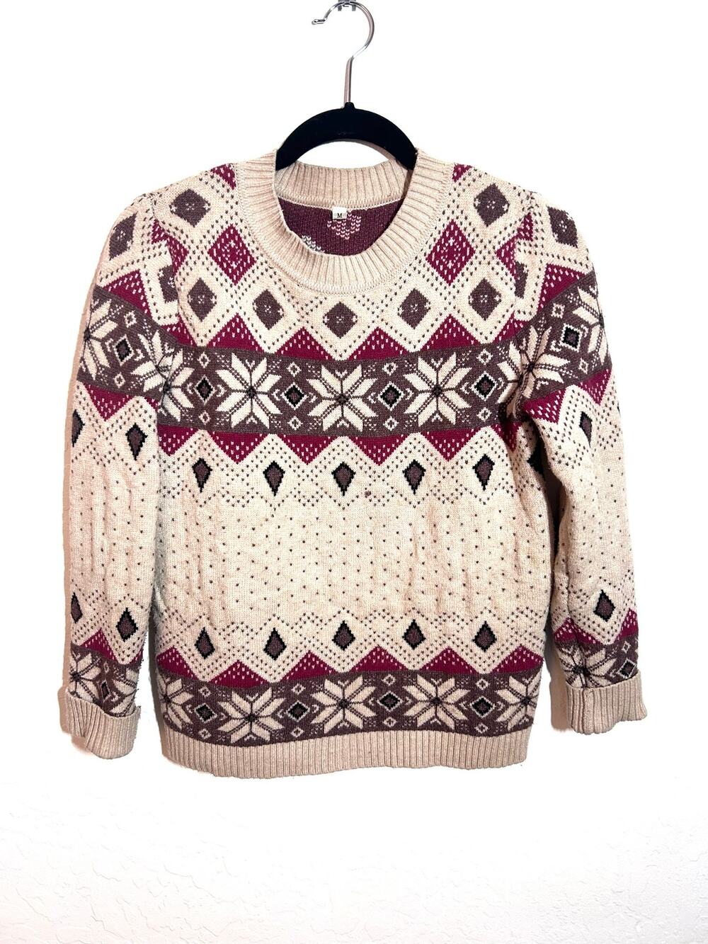 Women’s M soft cozy snowflake geometric fair isle midweight crewneck sweater
